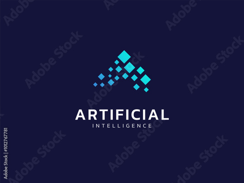 Artificial intelligence with triangle of digital transformation technology Analysis logo vector design concept. AI technology logotype symbol for advance technology, ui, identity, new tech, robot, web