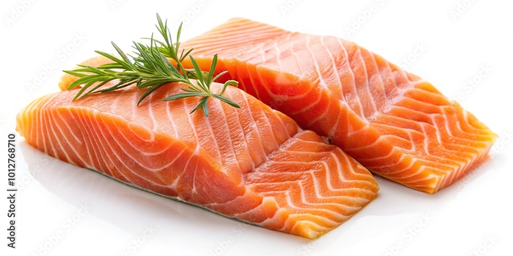 Fresh raw salmon fillets on white background Extreme Close-Up Fresh raw salmon fillets on white background Extreme Close-Up