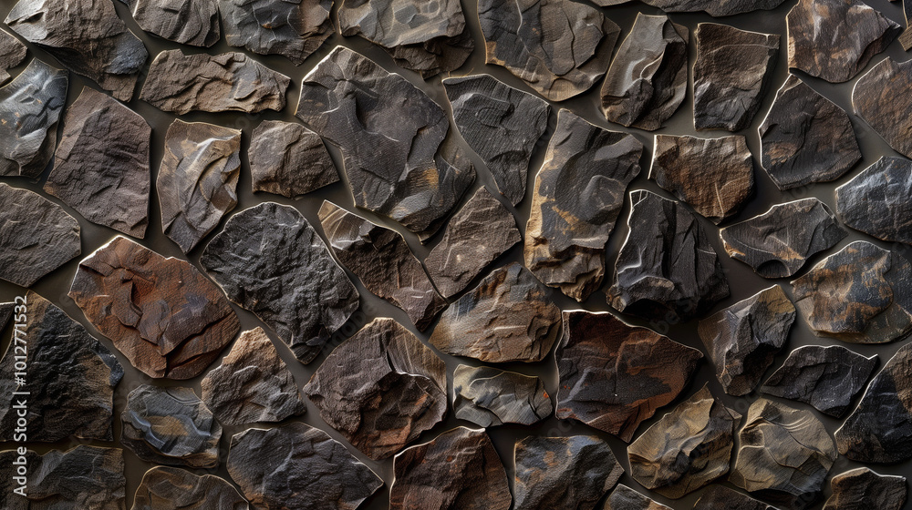 Natural irregular stone arrangement on a textured wall surface for landscaping design Natural irregular stone arrangement on a textured wall surface for landscaping design