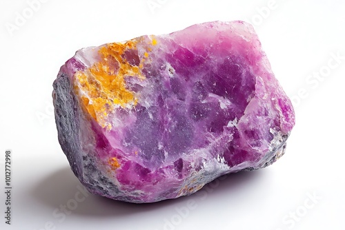 Macro stone Fluorite mineral on white background close up