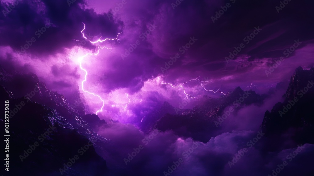 Fototapeta premium Lightning Storm Over Mountains