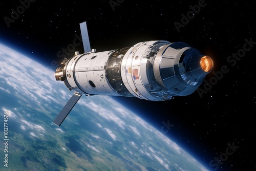 Fototapeta Naklejka Na Ścianę i Meble -  Humanity exploring space in tomorrowâ€™s world, with advanced spacecraft and space stations orbiting distant planets, representing future exploration