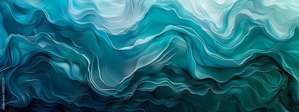 An abstract wave pattern in shades of teal and white, creating a soothing oceanic feel with flowing lines and gradients. An abstract wave pattern in shades of teal and white, creating a soothing oceanic feel with flowing lines and gradients.