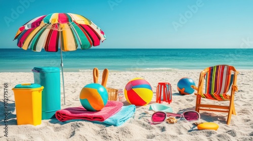 Wallpaper Mural colorful beach equipment displayed under bright sunlight Torontodigital.ca