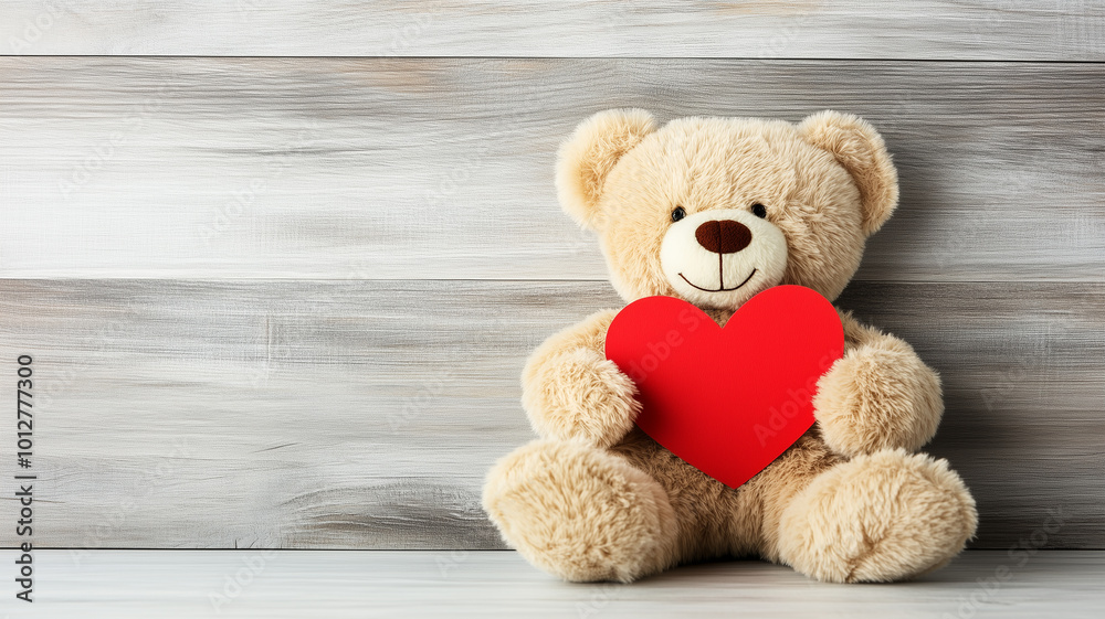 Obraz premium A teddy bear holding a heart. Valentine's Day concept