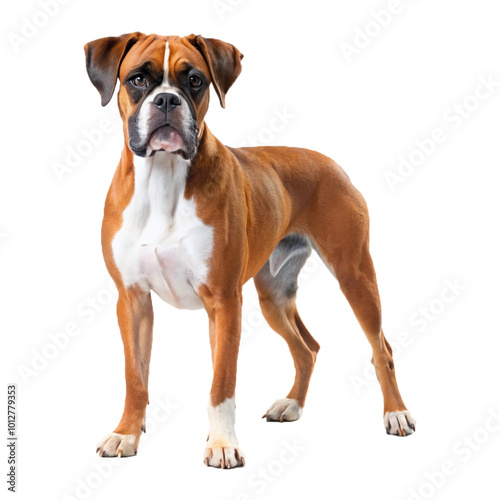 A boxer dog standing isolated on a transparent background