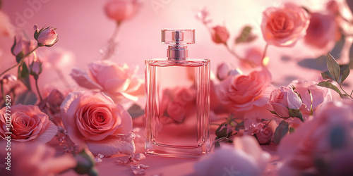  Elegant Perfume Bottle with Pink Roses photo