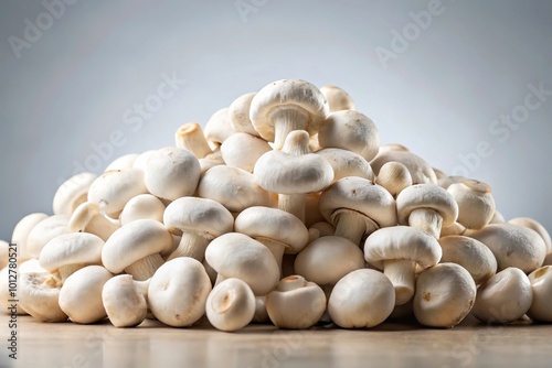 Fresh white mushrooms on plain background