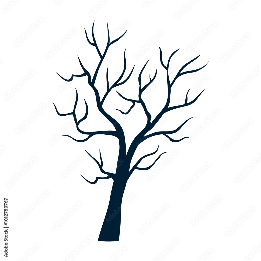 Halloween black tree silhouette isolated on white background.