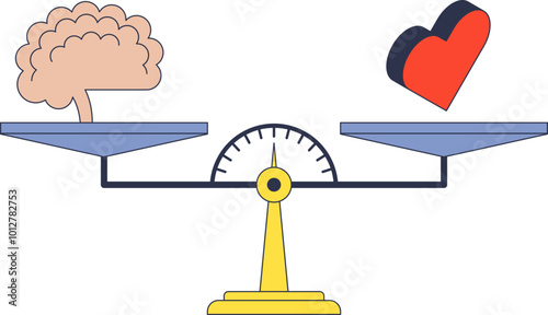 A balanced scale with a brain on one side and a heart on the other, symbolizing logic versus emotion.