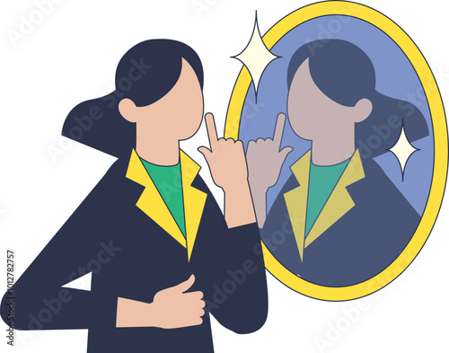 Stylized human with mirrored reflection, symbolizing self-reflection and identity.