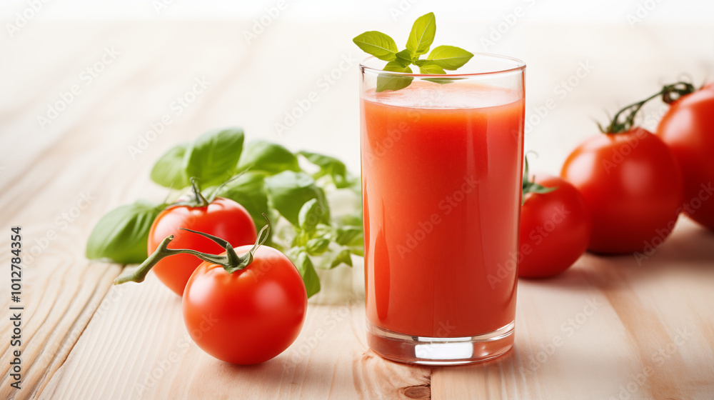 Tomato juice in a tall clear glass. Tomato juice in a tall clear glass.