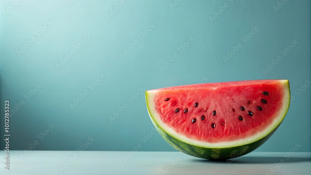 Freshly cut watermelon with seeds on plain background