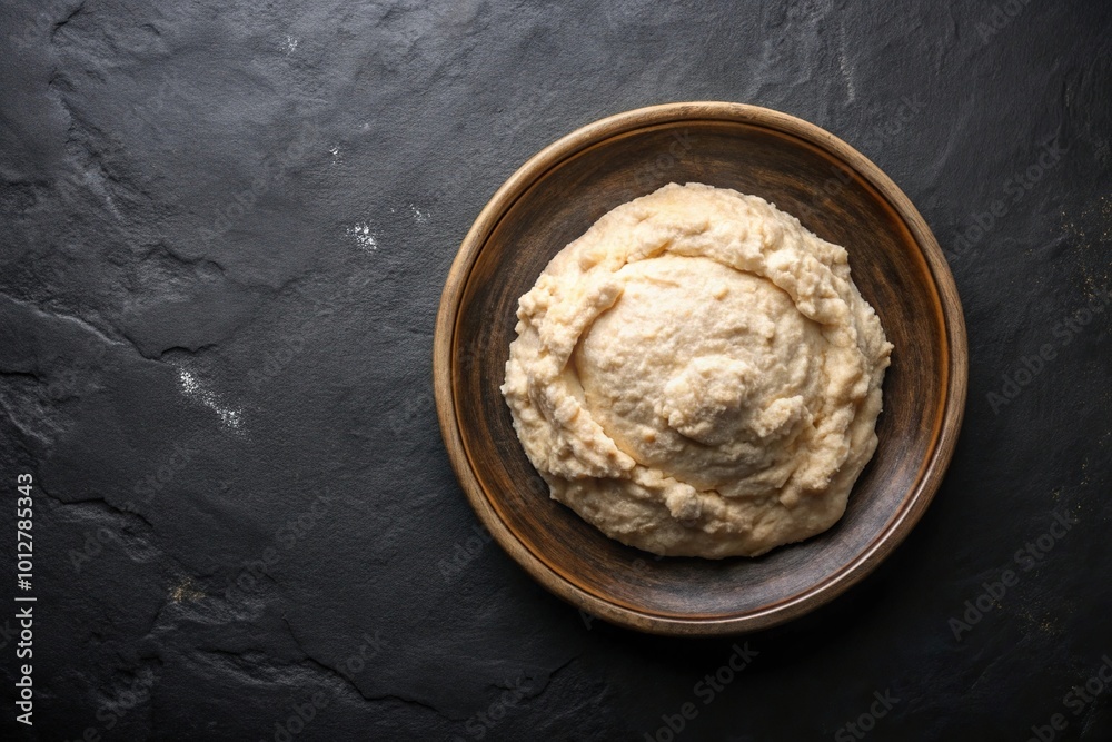 Freshly fermented raw bread dough pulp on black background Freshly fermented raw bread dough pulp on black background