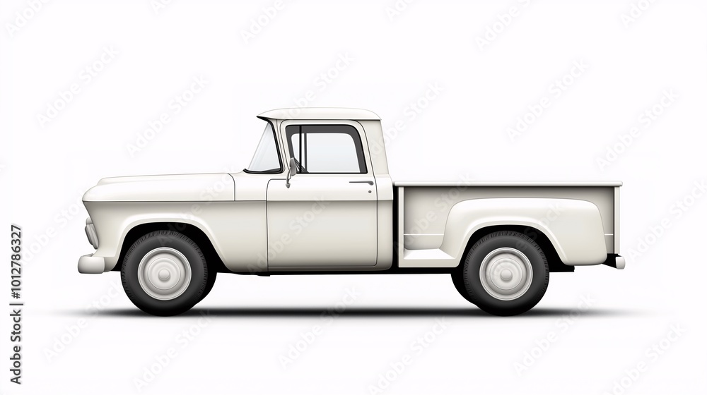 Classic White Pickup Truck Side View Illustration Classic White Pickup Truck Side View Illustration