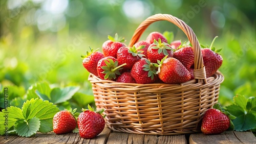 Freshly picked strawberries in a harvest basket