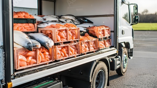 Refrigerated truck with open rear doors showcasing interior storage space, ideal for transporting perishable goods.