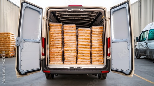 Refrigerated van with open doors showcasing spacious interior, designed for transporting perishable goods efficiently and securely