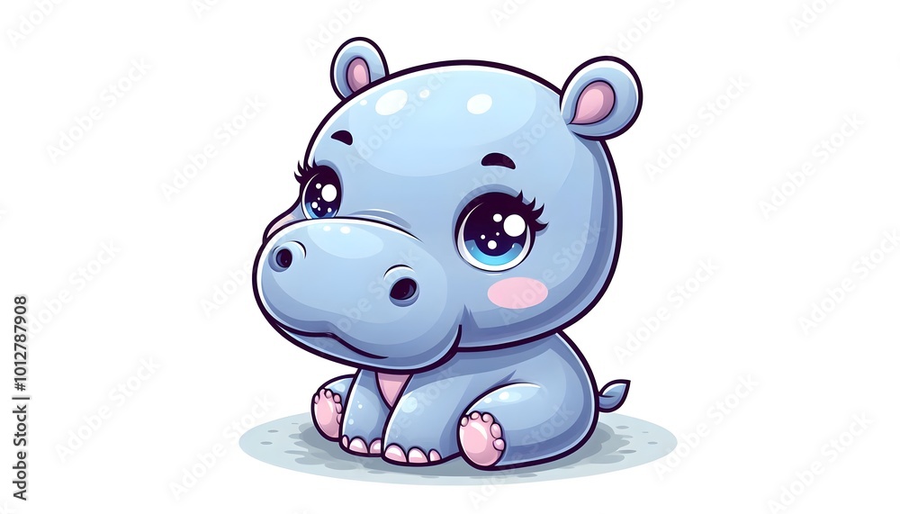 Fototapeta premium Cute Cartoon Baby Hippopotamus Illustration