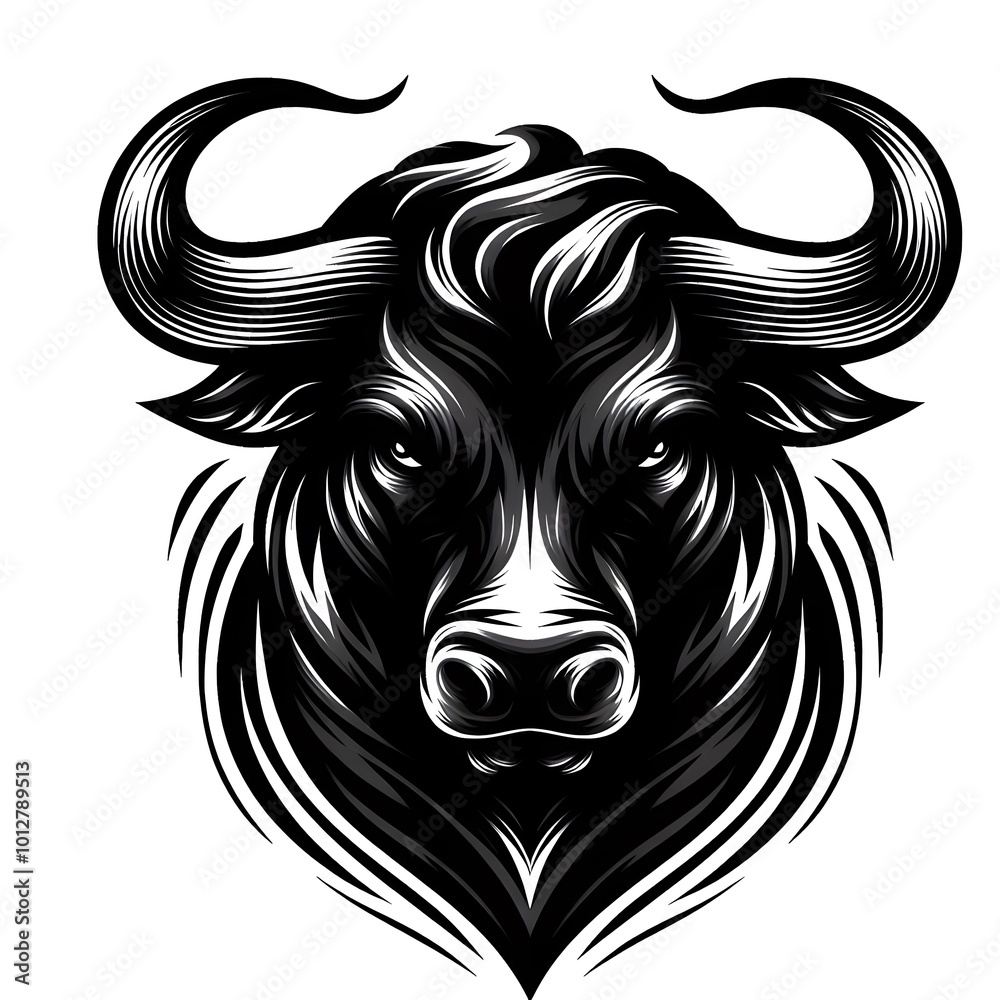 Fototapeta premium Black and White Bull Head Illustration Animal Illustration Bull Portrait