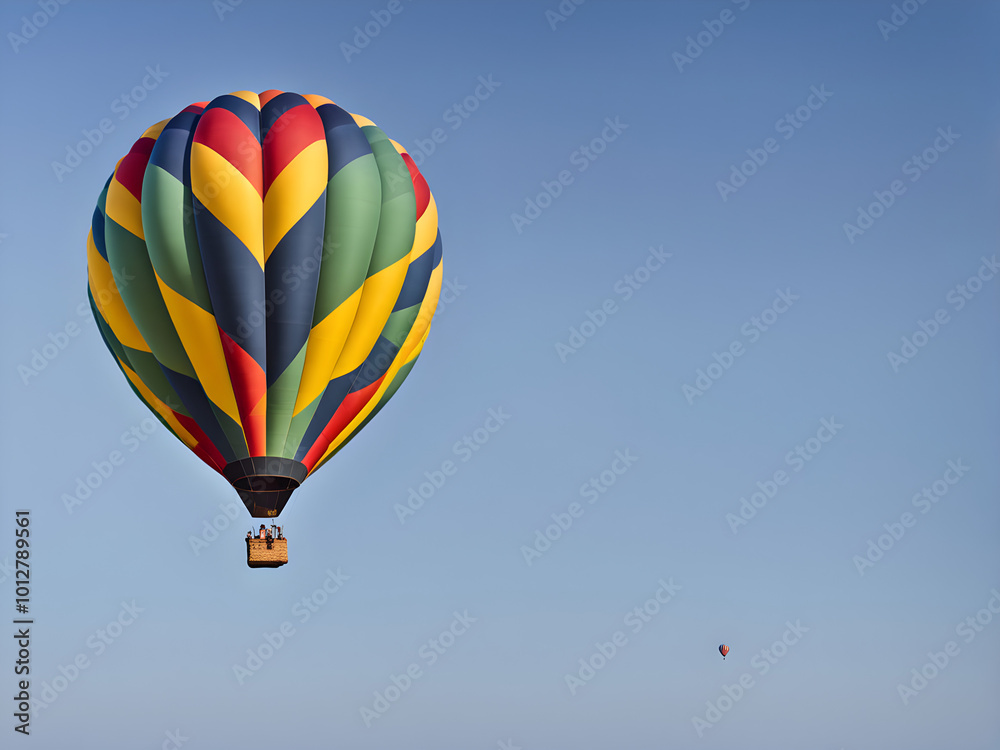 Fototapeta premium Hot air balloon in flight against the sky. Hot air balloons are aircraft that gain their lift by heating a large contained envelope of air above the ambient temperature