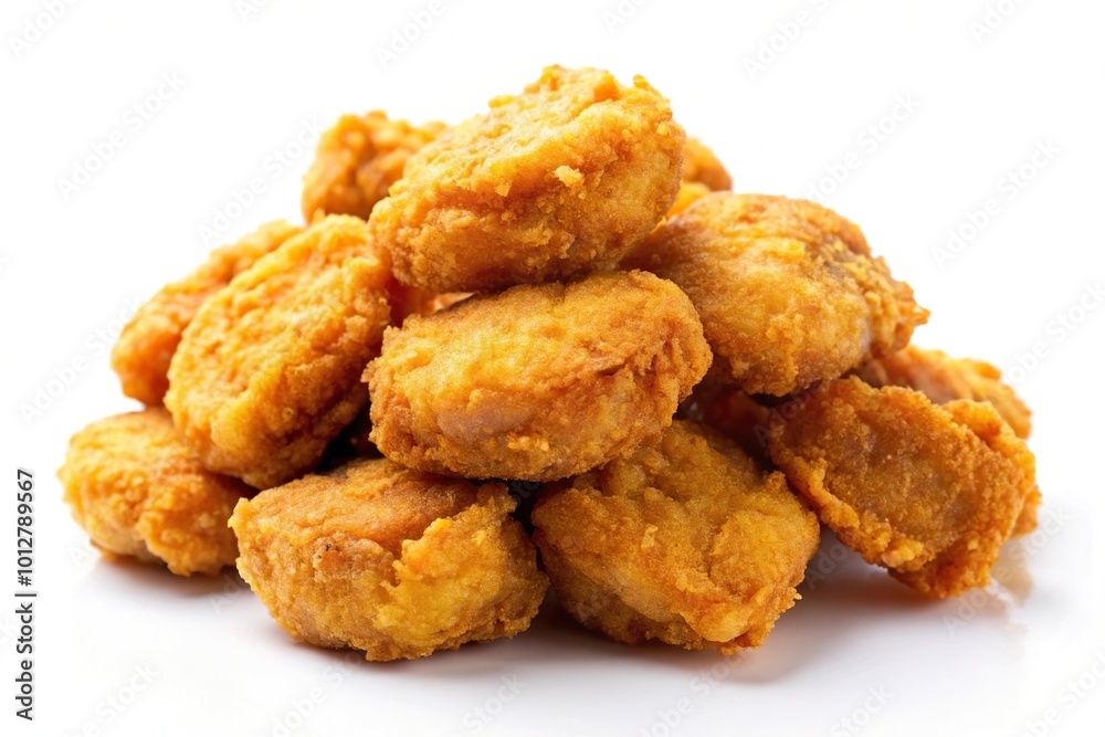 Fried chicken nuggets on a white background with selective focus depth of field. Fried chicken nuggets on a white background with selective focus depth of field.