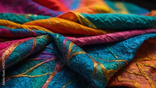 Vibrant fabric textures in a colorful market display photo