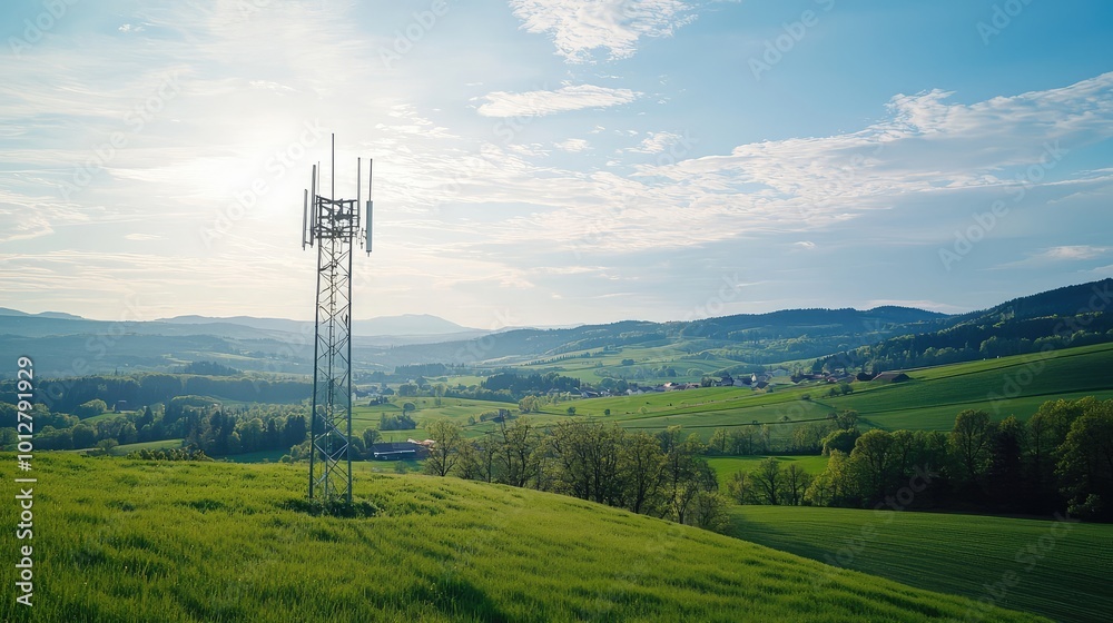 A scenic landscape featuring a cell tower amidst lush green hills under a bright blue sky, symbolizing connectivity and technology. A scenic landscape featuring a cell tower amidst lush green hills under a bright blue sky, symbolizing connectivity and technology.