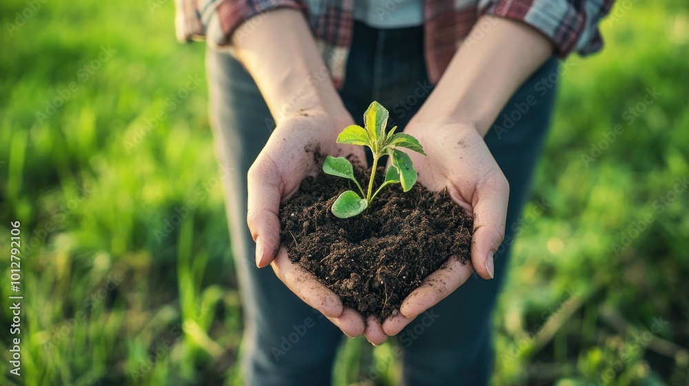 Fototapeta premium Hands Holding a Young Plant