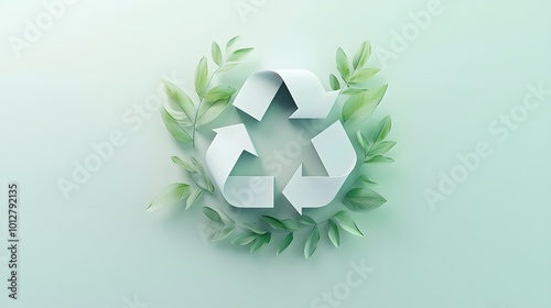 Wallpaper Mural White Recycle Symbol Surrounded by Green Leaves on a Green Background. 3D illustrations for articles, presentations, and more. Torontodigital.ca