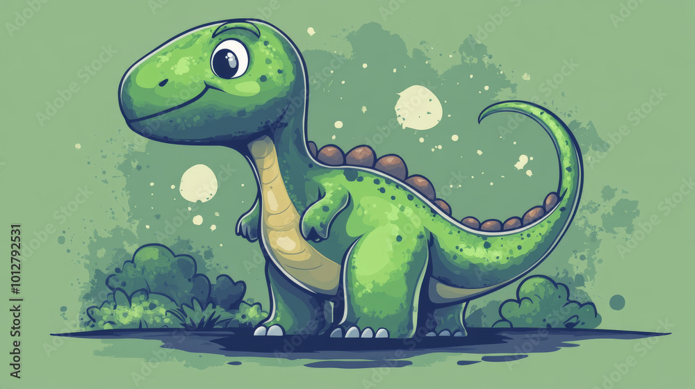 Obraz premium A funny cartoon dinosaur design perfect for kids' t-shirts.
