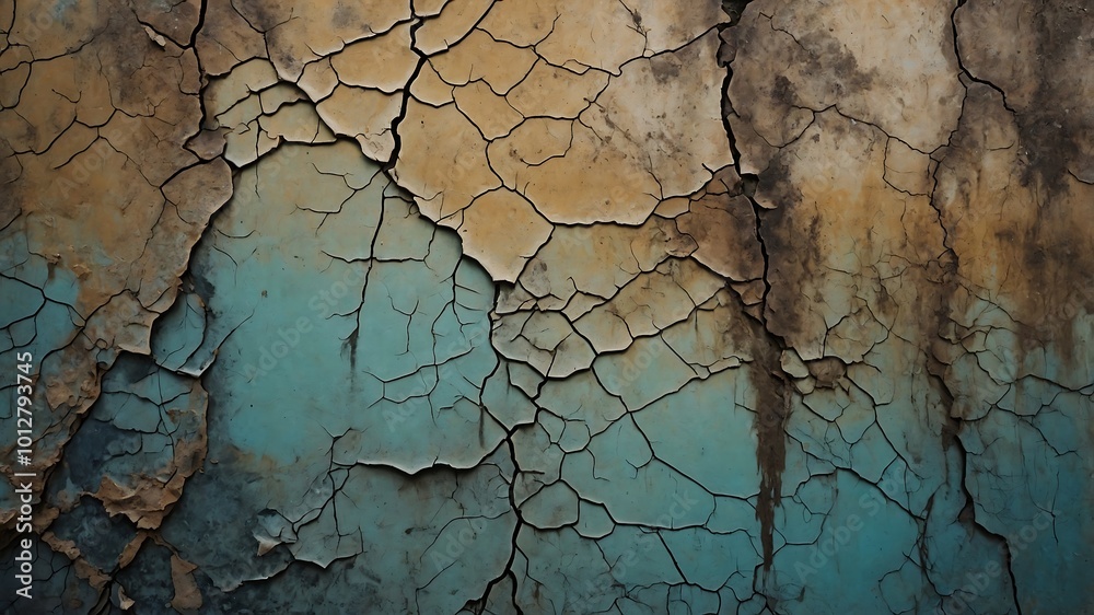 The old walls have peeling paint and cracks. The old walls have peeling paint and cracks.