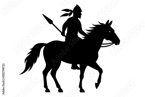 American Indian chief on a horse | vector silhouette illustration on white background