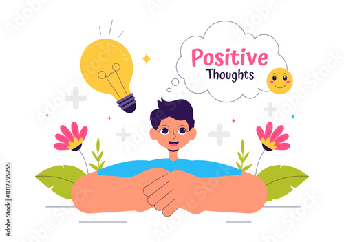 Positive Thoughts Vector Illustration featuring a Positive Mindset Symbolizing Creativity and Dreams in a Flat Style Cartoon Background