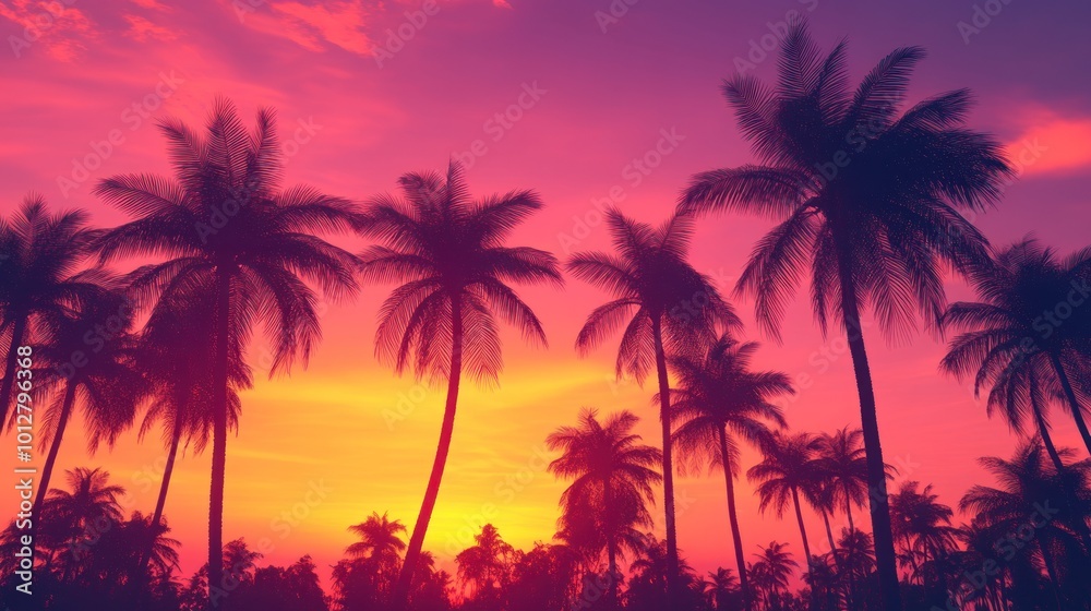 Obraz premium Palm Trees Silhouette at Sunset
