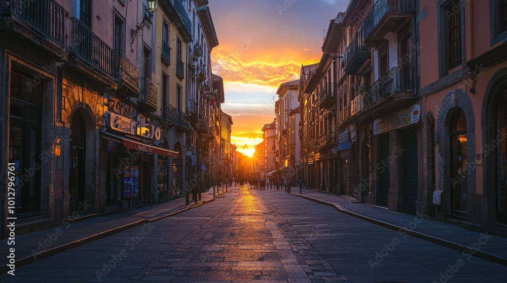 A serene street view at sunset, showcasing beautiful architecture and a peaceful atmosphere in a lively urban setting. A serene street view at sunset, showcasing beautiful architecture and a peaceful atmosphere in a lively urban setting.