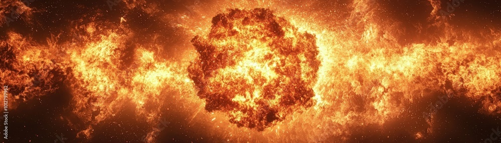 Obraz premium Towering Fireball in Anime Style Against Dark Background