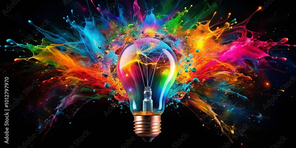Φωτογραφία A burst of creativity, a light bulb ignited by an explosion of vibrant color, showcasing the power of imagination and innovation