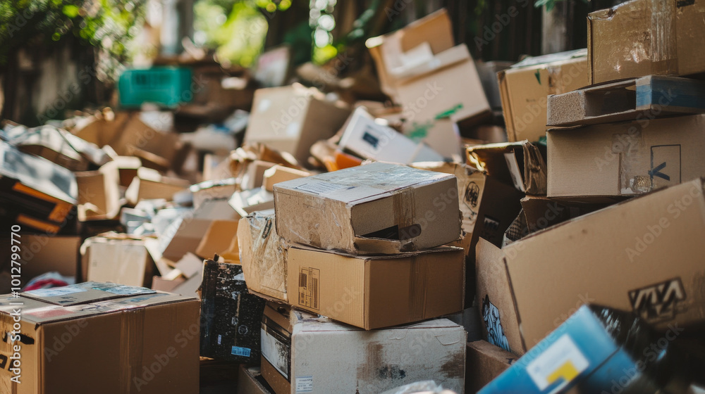 A small pile of cardboard boxes. A small pile of cardboard boxes.