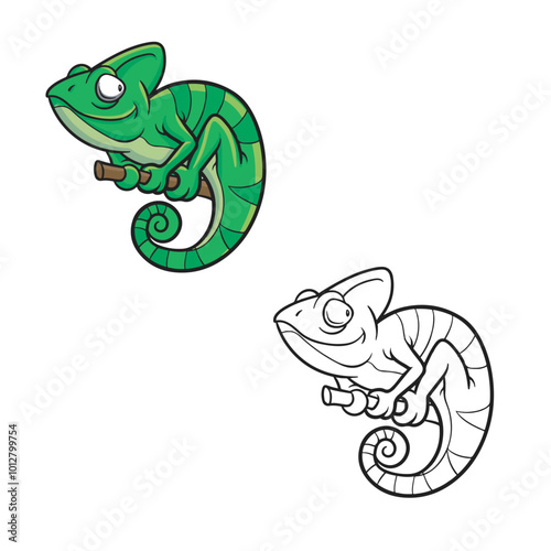 chameleon isolated on white background. simple design outline style. easy to edit. vector illustrations