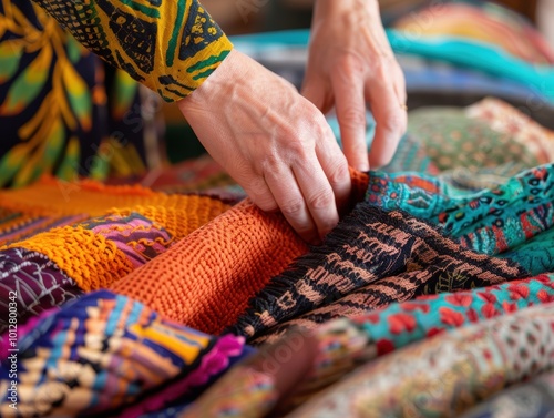 Hands of Designers Selecting Textiles with Care