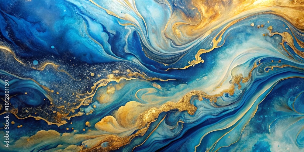 Fluid Dance of Blues and Golds, an Abstract Expression of Intertwined Colors Fluid Dance of Blues and Golds, an Abstract Expression of Intertwined Colors