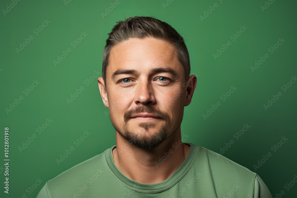 Portrait of a handsome young man with beard and mustache on green background Portrait of a handsome young man with beard and mustache on green background