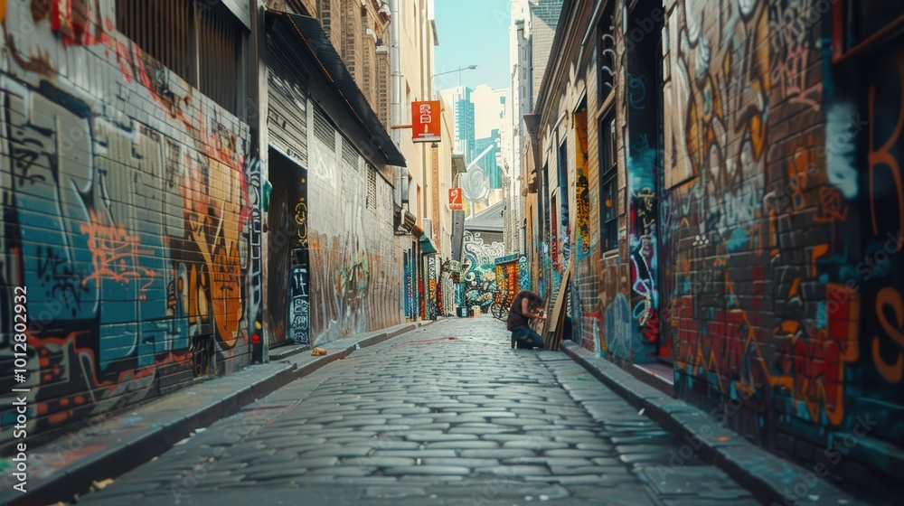 Fototapeta premium Colorful High Angle Shot of an Alleyway