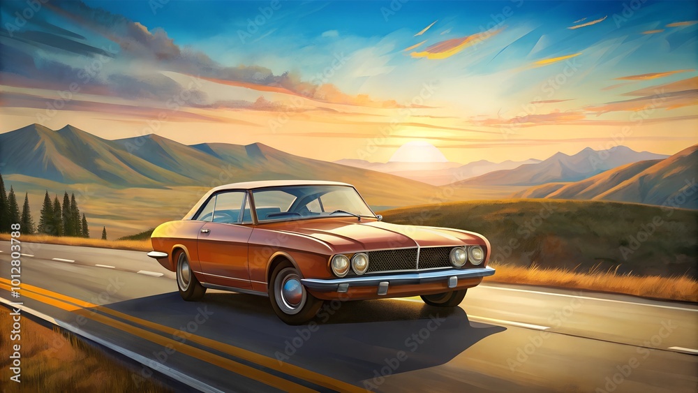 Naklejka premium design of vintage a car on the road