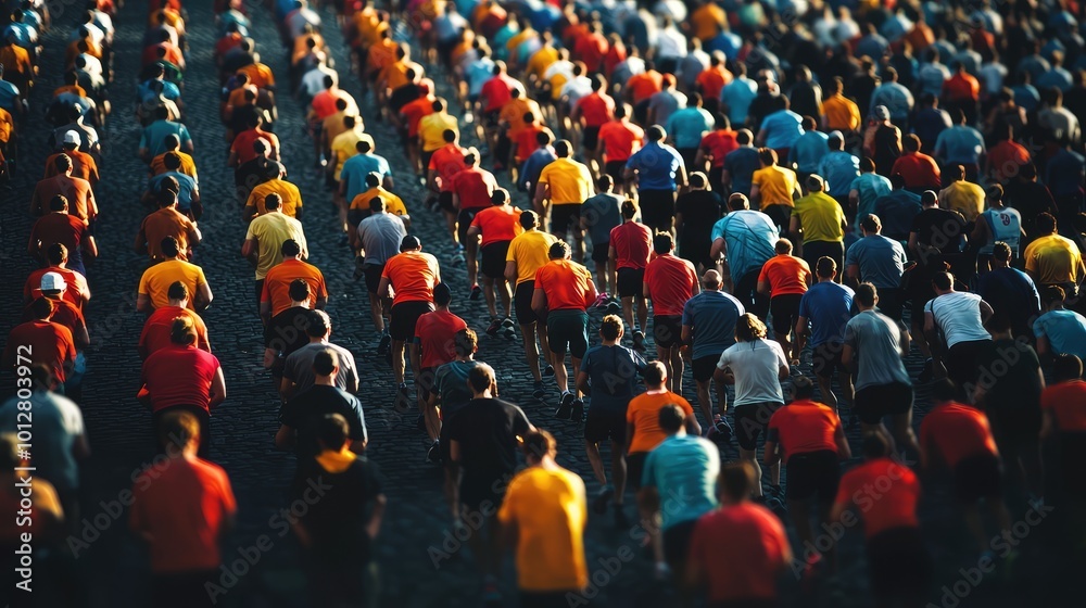 Fototapeta premium Aerial view of a large group of people participating in a vibrant outdoor event, showcasing diversity and energy.