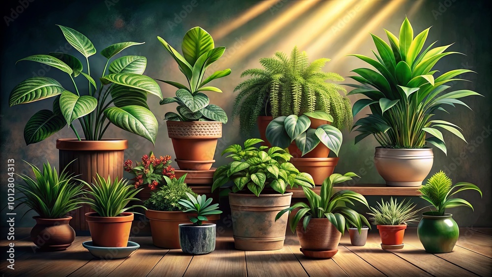 A Collection of Lush Greenery Flourishing in Earthy Tones, Bathed in the Golden Glow of Sunlight A Collection of Lush Greenery Flourishing in Earthy Tones, Bathed in the Golden Glow of Sunlight