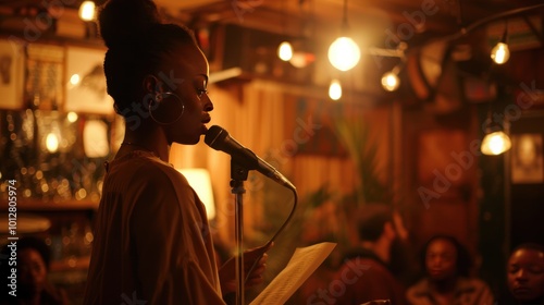 Poet Reading Aloud at an Open Mic Event