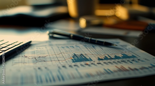 Financial charts displayed on a desk, representing the dynamic nature of market trends and economic health.