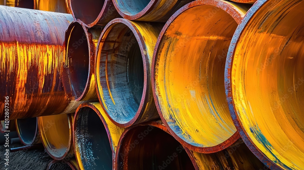 Close-up view of industrial pipes with vibrant colors and textures, showcasing contemporary design and material diversity. Close-up view of industrial pipes with vibrant colors and textures, showcasing contemporary design and material diversity.